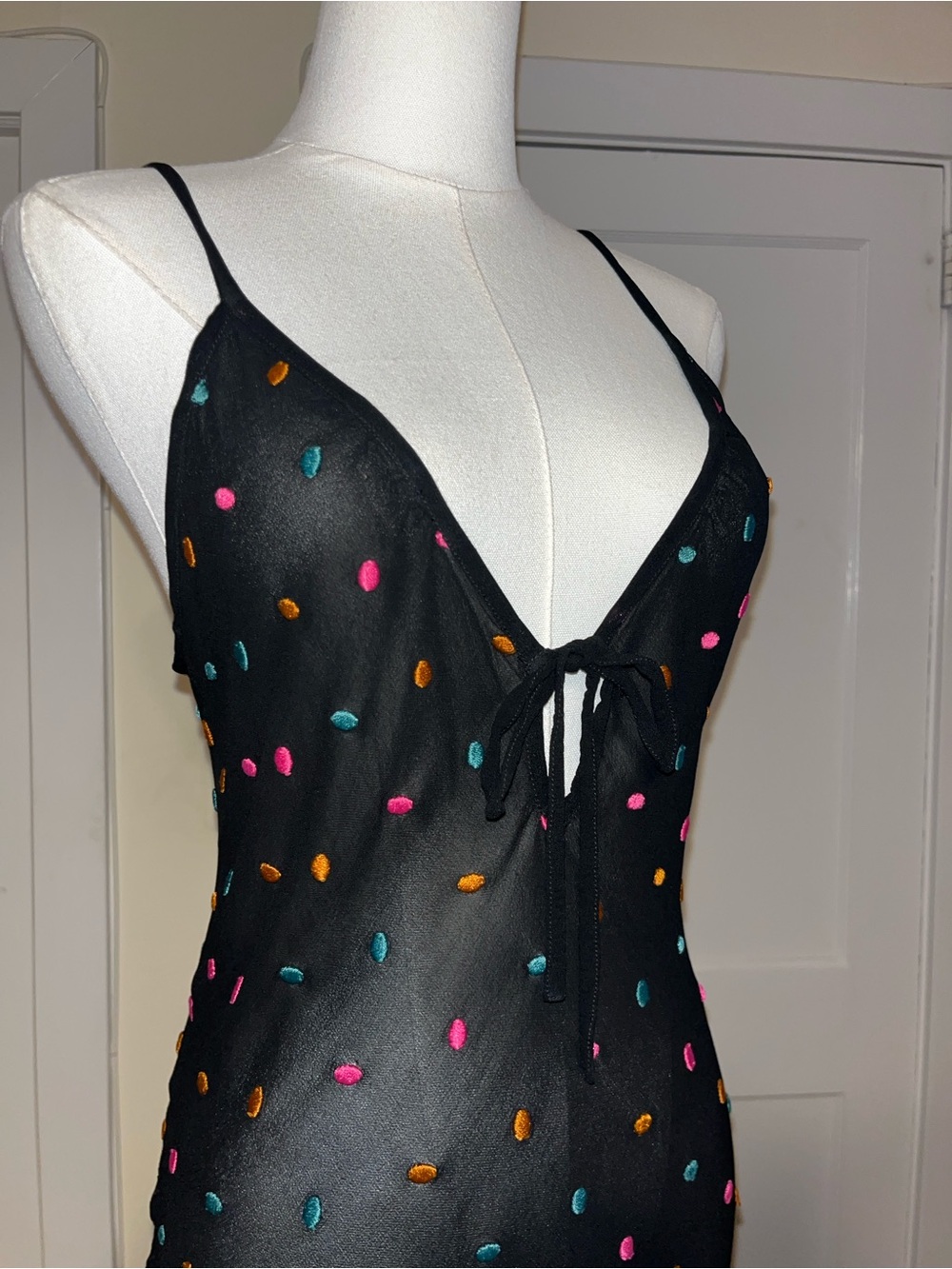 Dare to Go Sheer — Vintage Black Confetti Dot Slip Gown | Anna Bayle Archive